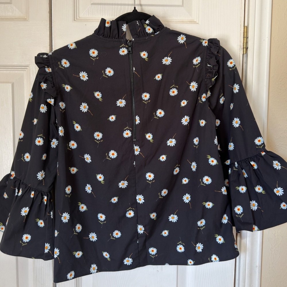 Alice + Olivia Black Floral Ruffle Blouse - 100% Cotton - Picture 3 of 5